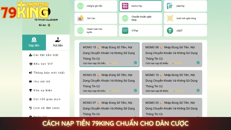 Cách nạp tiền 79King chuẩn cho dân cược