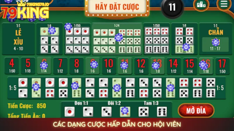 Chơi tài xỉu online 79king | Cầu đẹp, dễ bắt vị thắng lớn 3 Các dạng cược hấp dẫn cho hội viên